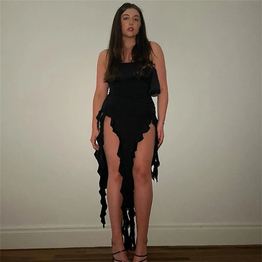 Europe and the United States style y2k spring fashion trend women’s new line shoulder chest bag buttock slim irregular dress