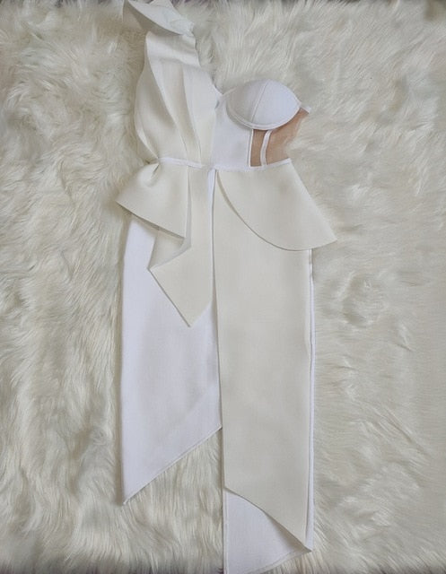 Adelle Bandage Corset-Style One Shoulder Dress with Bow