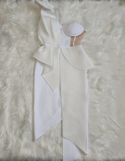 Adelle Bandage Corset-Style One Shoulder Dress with Bow
