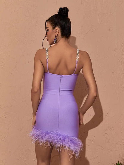 Joanne Rhinestone Bandage Dress feat. Feathers