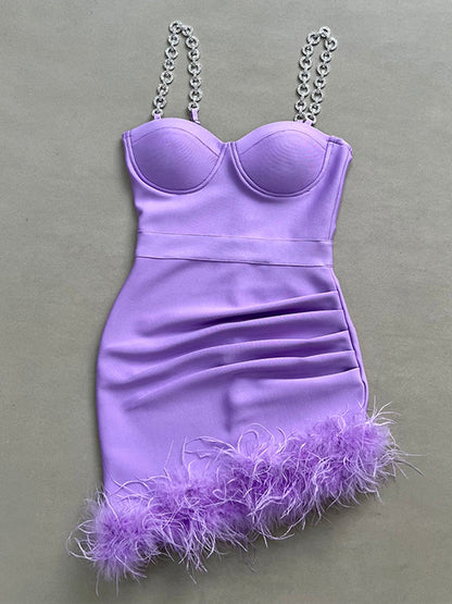 Joanne Rhinestone Bandage Dress feat. Feathers