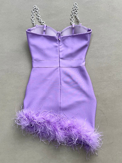 Joanne Rhinestone Bandage Dress feat. Feathers