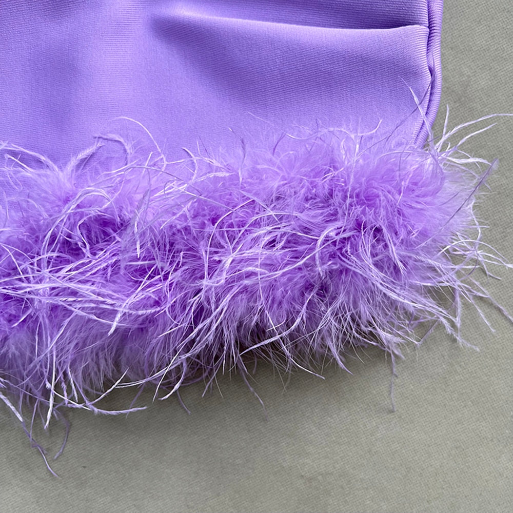 Joanne Rhinestone Bandage Dress feat. Feathers