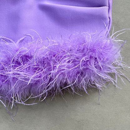 Joanne Rhinestone Bandage Dress feat. Feathers