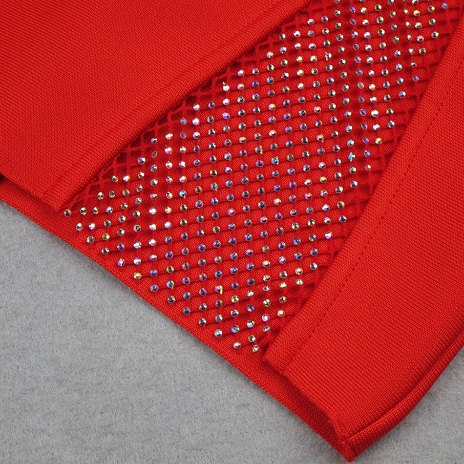 Glamorous Rhinestone Bandage Dress with Long Sleeves