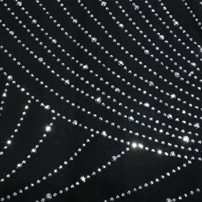 Nathalie Mesh Rhinestone Feather Dress with Long Sleeves