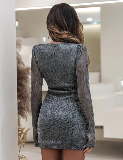 Phlia Sequin Long Sleeve Dress with Pleated Detail