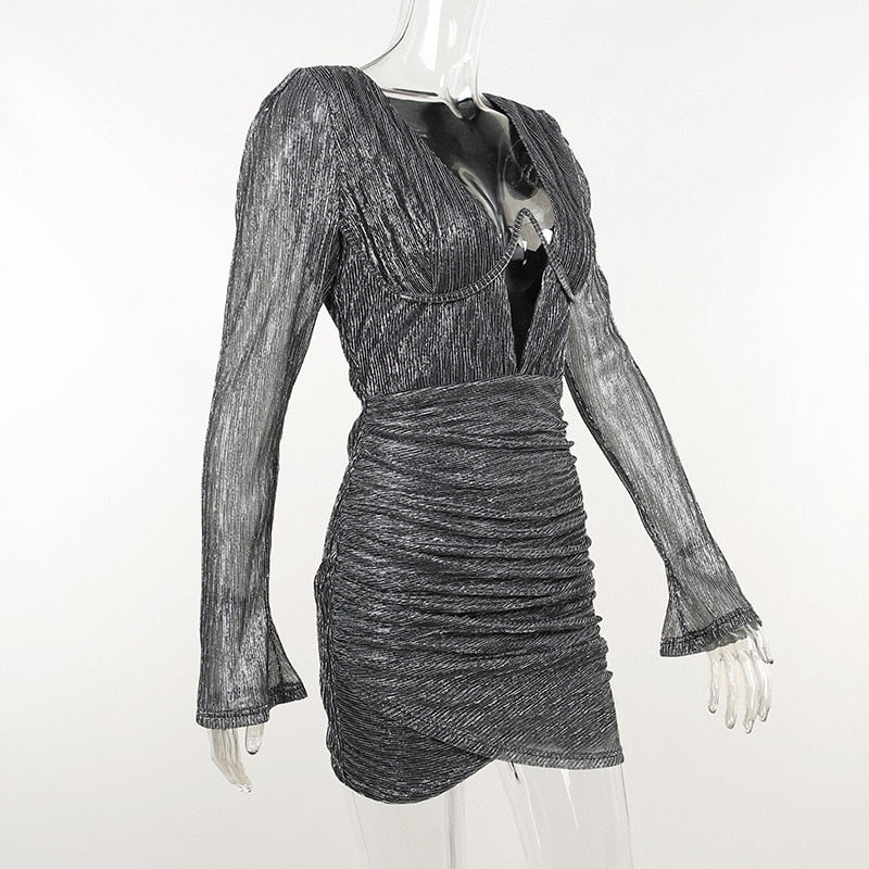 Phlia Sequin Long Sleeve Dress with Pleated Detail