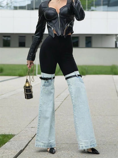 Fashion Women’s Palazzo Trousers Wide Jeans Ladies Streetwear Loose Denim Pants Women 2025 Summer New Low Rise Jeans