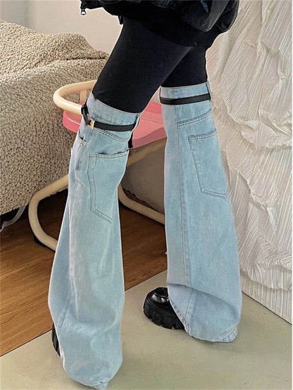 Fashion Women’s Palazzo Trousers Wide Jeans Ladies Streetwear Loose Denim Pants Women 2025 Summer New Low Rise Jeans