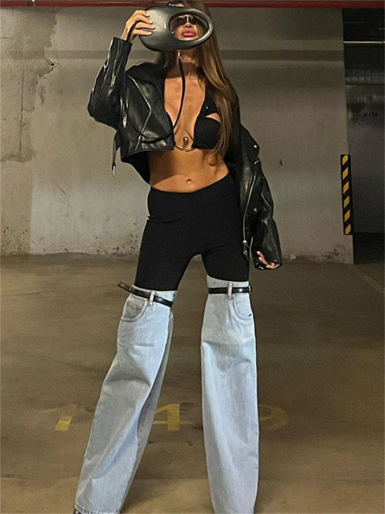 Fashion Women’s Palazzo Trousers Wide Jeans Ladies Streetwear Loose Denim Pants Women 2025 Summer New Low Rise Jeans