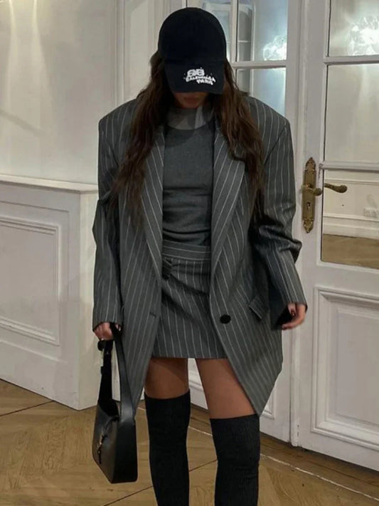 Conjuntos de falda ajustada de cintura alta para mujer, abrigos holgados de lujo de manga larga, blazer de temperamento para mujer, conjuntos de 2 piezas, atuendos para mujer