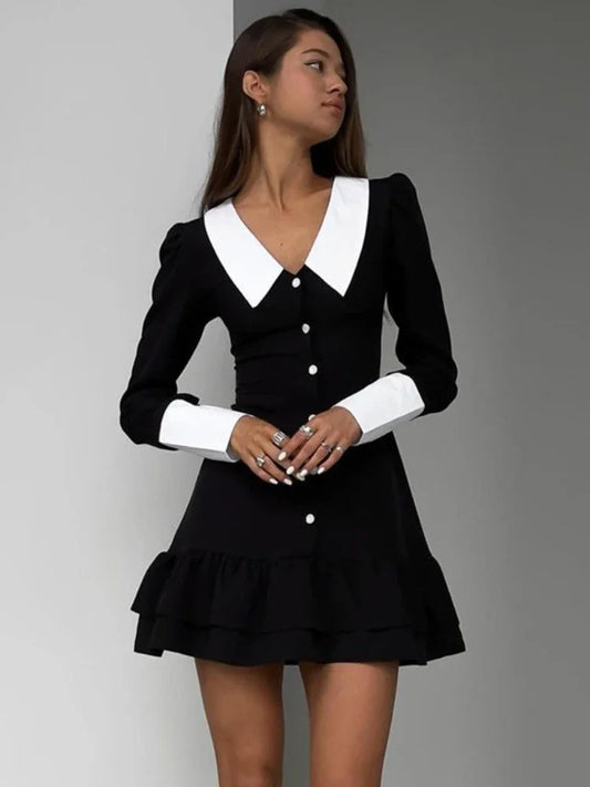 Vestido de noche de cintura alta para mujer, estilo retro, con empalme, manga larga, cuello vuelto, pliegues, minivestido para mujer, vestidos de fiesta y boda para mujer