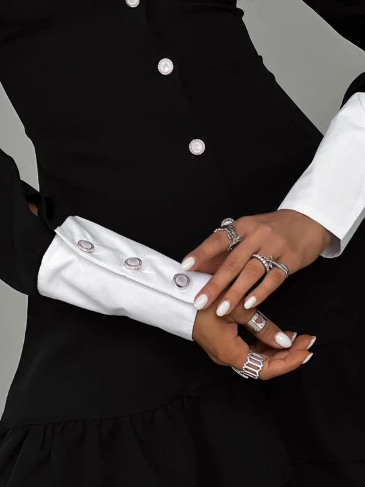 Vestido de noche de cintura alta para mujer, estilo retro, con empalme, manga larga, cuello vuelto, pliegues, minivestido para mujer, vestidos de fiesta y boda para mujer