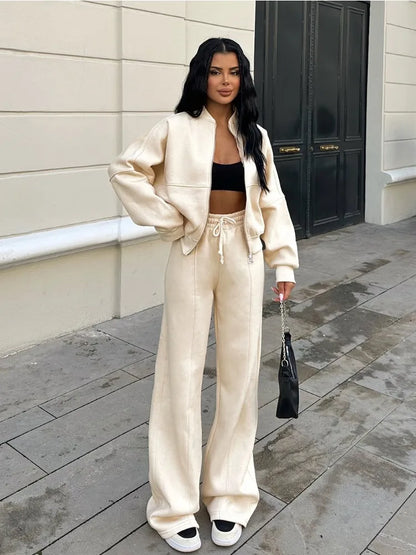 Conjuntos de pantalón con cordones para mujer, cárdigan informal holgado con cuello en V, pantalones deportivos de otoño e invierno de 2025, conjuntos de 2 piezas para mujer.