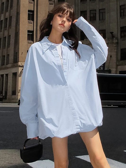 Oversized Shirts Dress Women 2025 New Fashion Baggy Turn Collar Cover-up Femme Casual Loose Holiday Beach Dresses Womens