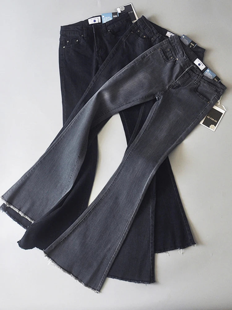 Retro Low Waist Blue Jeans For Women 2025 Bodycon Flared Pants Ladies Basic Slim Fit Summer Street Casual Jeans Woman