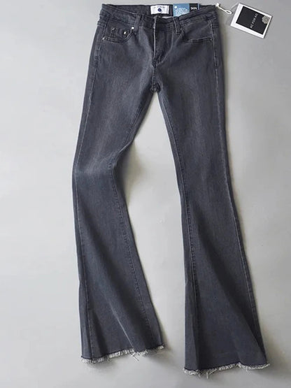 Retro Low Waist Blue Jeans For Women 2025 Bodycon Flared Pants Ladies Basic Slim Fit Summer Street Casual Jeans Woman