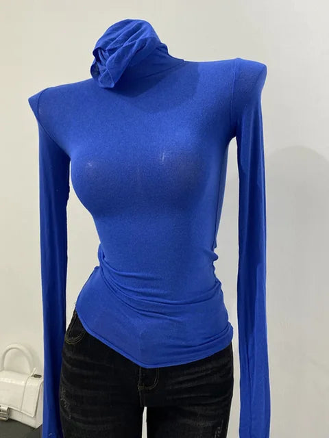 Thin Soft American Long Sleeve T-shirt High Stacked Neck Tight Perspective Bottom Shirt Women’s Slim Fit Tops Sexy Streetwear