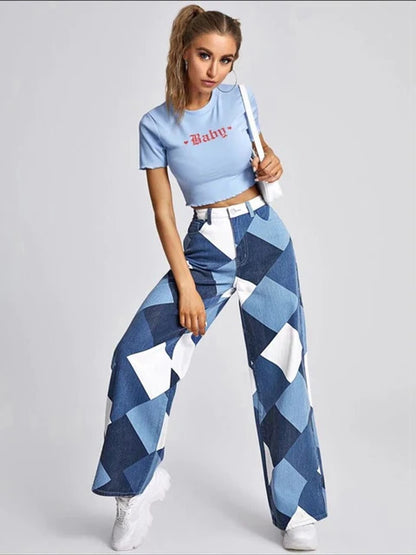 Argyle Plaid Casual Straight Pants Women High Waist Jeans Y2K Harajuku Aesthetic Trousers Checkered Streetwear 2025 New