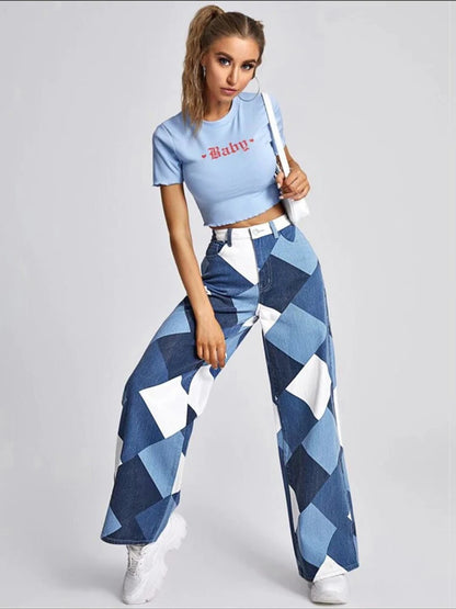 Argyle Plaid Casual Straight Pants Women High Waist Jeans Y2K Harajuku Aesthetic Trousers Checkered Streetwear 2025 New