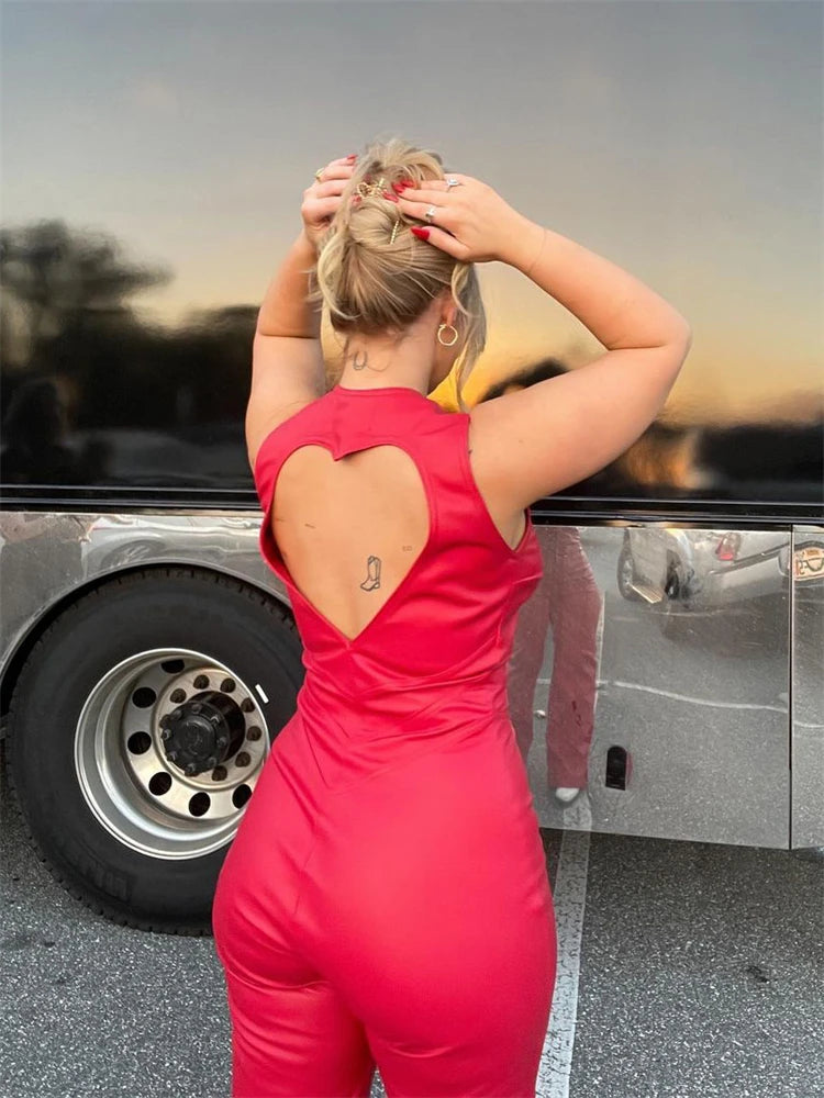 Denim Backless Sleeveless Jumpsuits Female Hollow Out Slim Fashion Heart Cutout Y2k Bodycon Jeans High Street Jumpsuits
