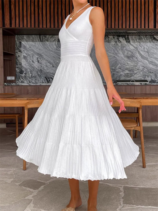 Knit V-Neck For Women Maxi Dress Y2k Backless Fashion Knitwear Party Dress Casual Baggy High Waist Summer Female Dress