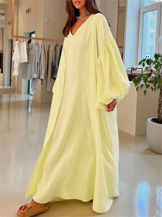 Conjunto de 2 piezas de vestido largo holgado para mujer, ropa informal con escote en V, cintura alta, para playa y vacaciones.
