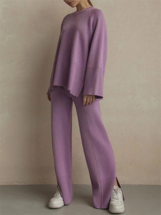 Conjuntos casuales sueltos de dos piezas para mujer, suéter de punto de gran tamaño y pantalones acampanados, conjuntos de chándal de punto para mujer, conjuntos de suéter