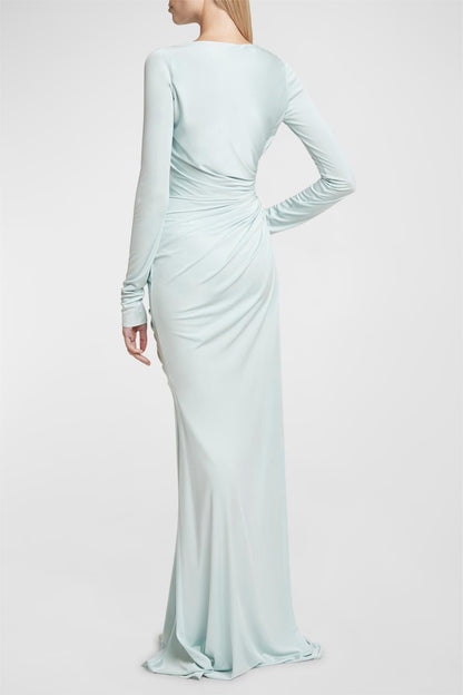 Vestido largo de punto liso de manga larga 