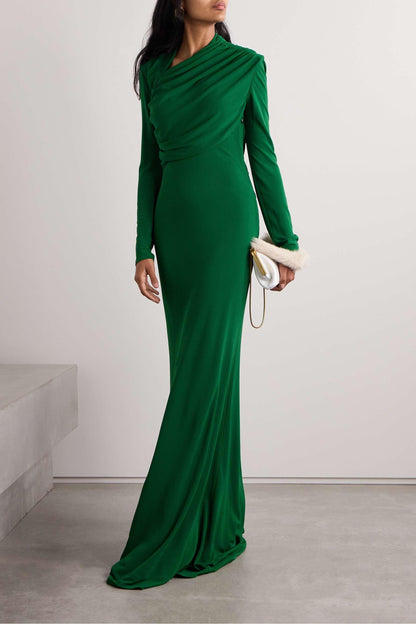 Vestido largo de jersey liso de manga larga 