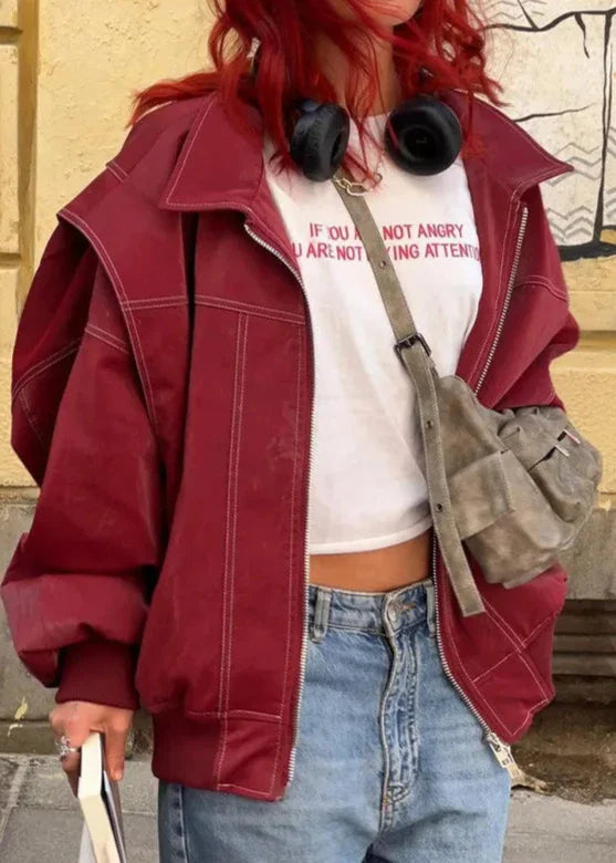 Oversized Red Zipper Jacket