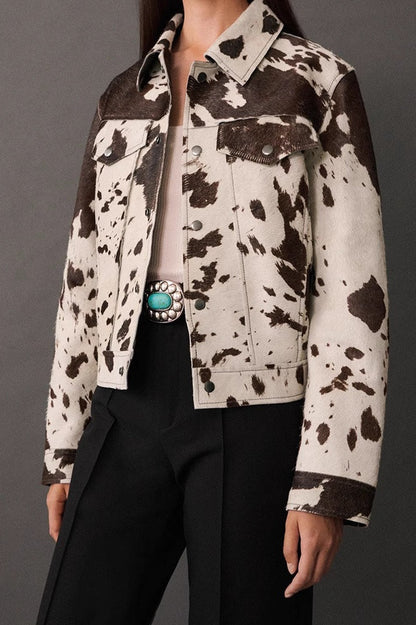 Trendy Asymmetrical Print Short Coat