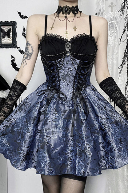 Halloween Two-Tone Jacquard Gothic Dress