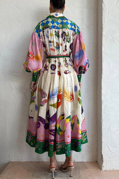 Vestido largo plisado con estampado de estilo cortesano francés retro