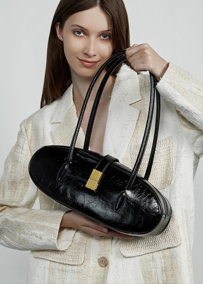 Oval Patent Leather Top Handle Bag – Chic Structured Handbag for Women