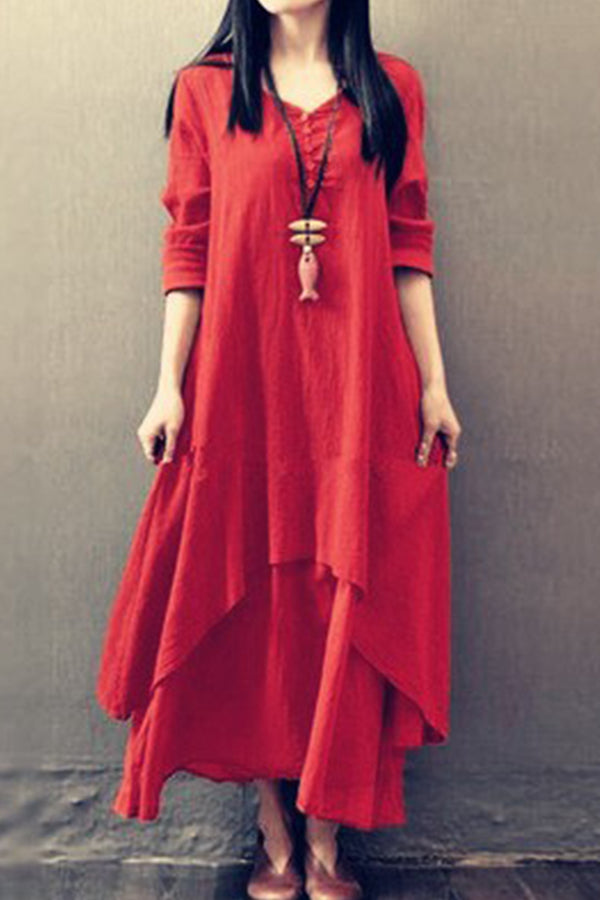 Loose linen dress with long sleeves