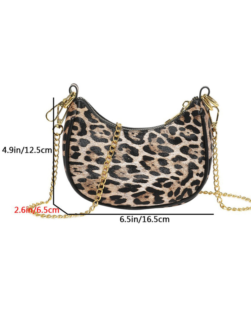 Vintage Leopard Metal Letter Moon Tote Bag