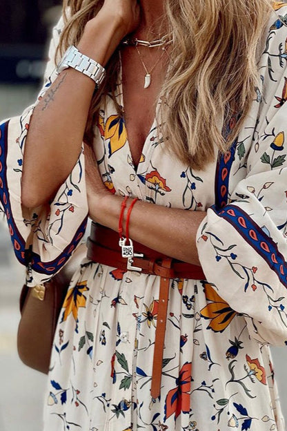 Bohemian Floral Print Long Sleeve Maxi Dress