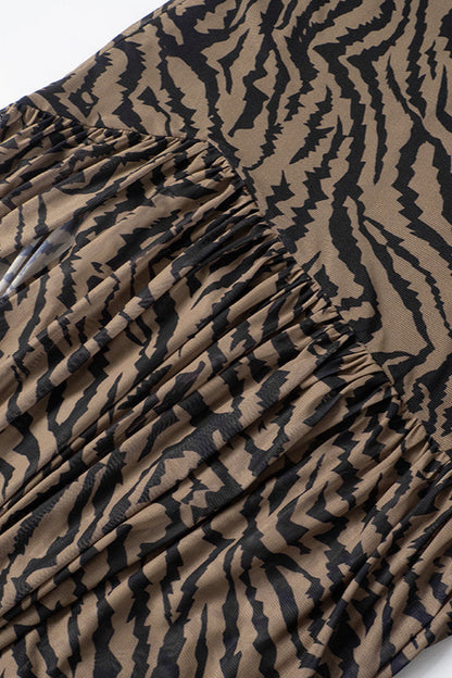 Sexy Leopard Mesh Cutout Strapless Maxi Dress