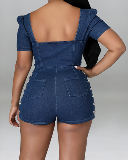 Zipper Denim Jumpsuit