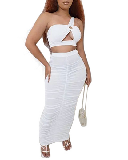 One-Shoulder Pleated Skirt Set