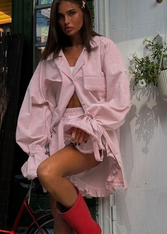 Cotton Bloom - Ruffled Lounge Set with Oversized Shirt