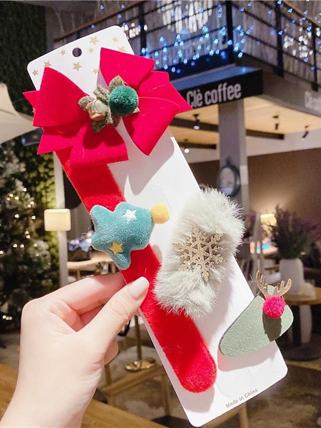 1PC Girls' Hair Accessory Set For Christmas Fabric Christmas elk set of four santa claus set of four Four-piece Christmas elk pop ring for Women