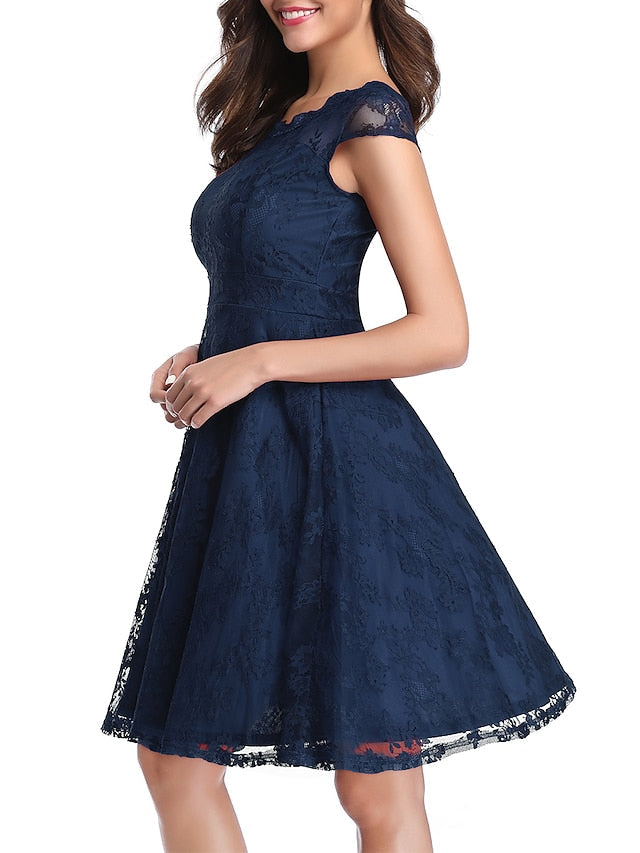 1950s Vintage Vintage Dress Mini Dress Holiday Date Lace Plain Crew Neck Short Sleeve Summer Spring  Navy Black S M L XL for Women