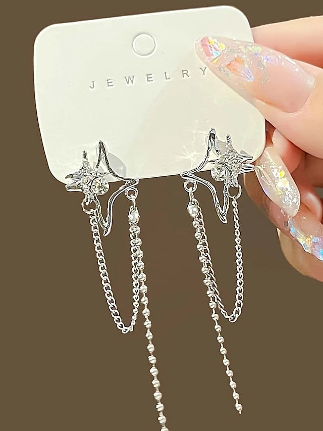 1 Pair Drop Earrings Earrings For Daily Prom Date Rhinestone Alloy Tassel Fringe Star for Women