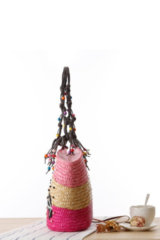 Bolso tote de paja con tejido de estrella de mar bordada Arora 