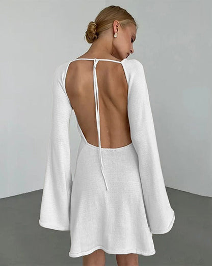 Bell-Sleeve Backless Mini Dress