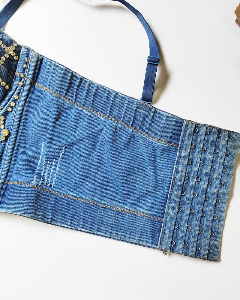 Denim Beaded Suspender Tube Top