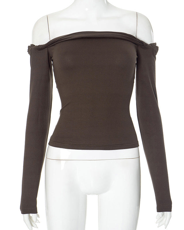 Solid Color Twisted One Shoulder Long Sleeve Top